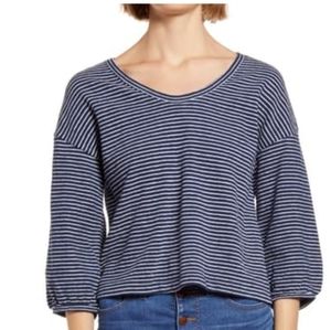 *NEW WITH TAGS* MADEWELL blue and white striped 3/4 sleeve top size large